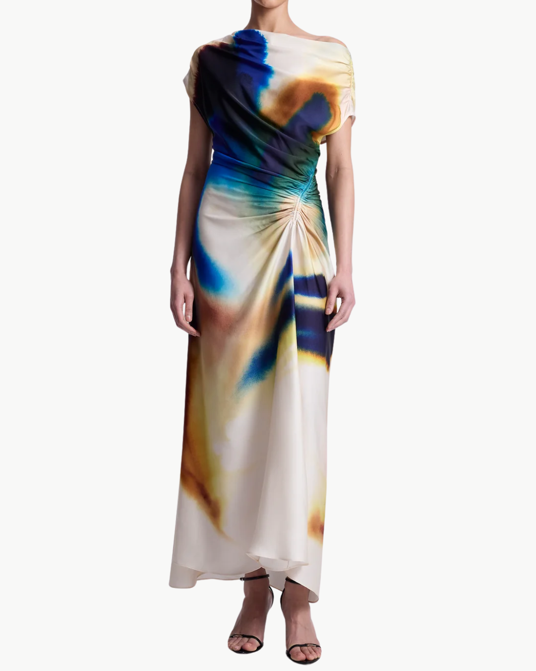 PENNY SATIN MIDI DRESS IN LAPIS MULTI - Romi Boutique