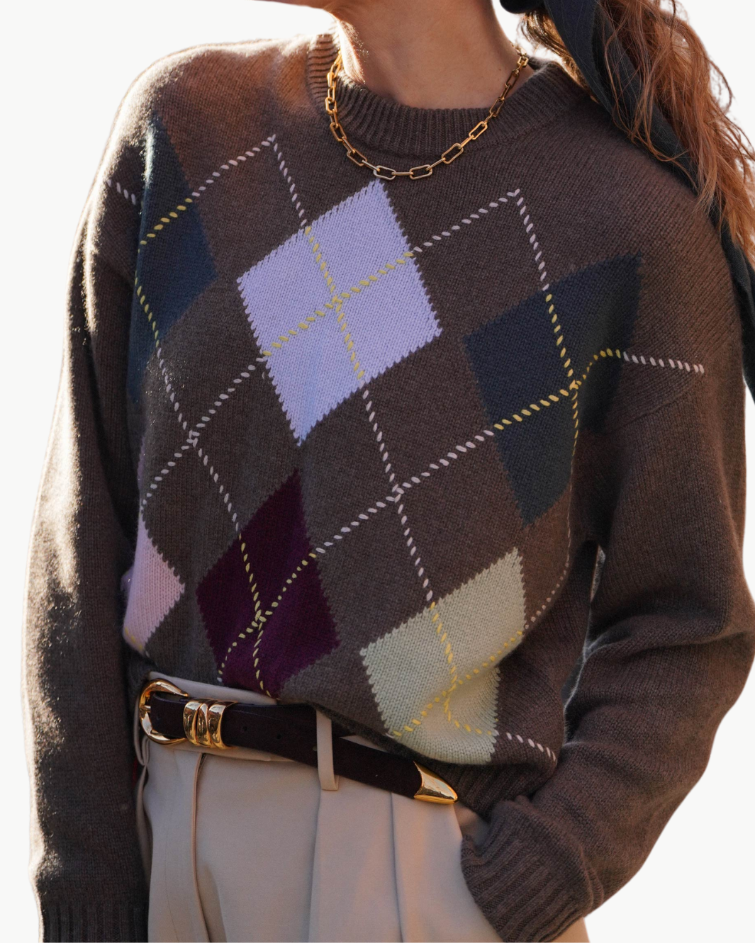 CASHMERE ARGYLE CREW IN MULTI COMBO