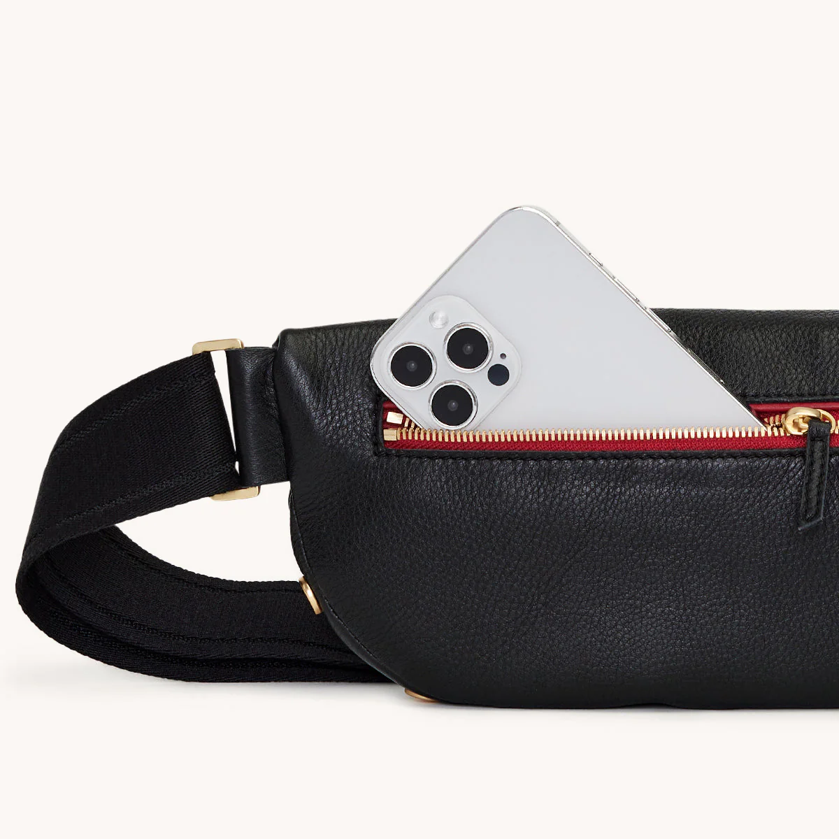 CHARLES CROSSBODY MED IN BLACK/BRUSHED GOLD RED ZIP
