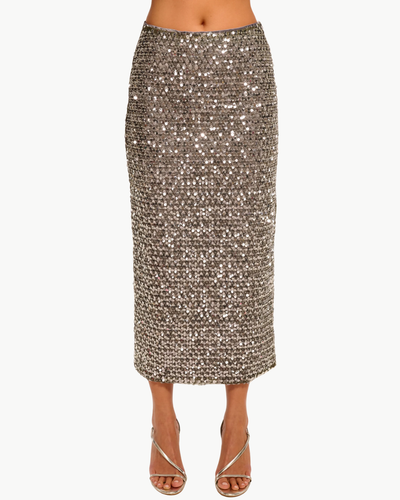 TIMOTHY MIDI SKIRT IN PLATINUM SEQUIN