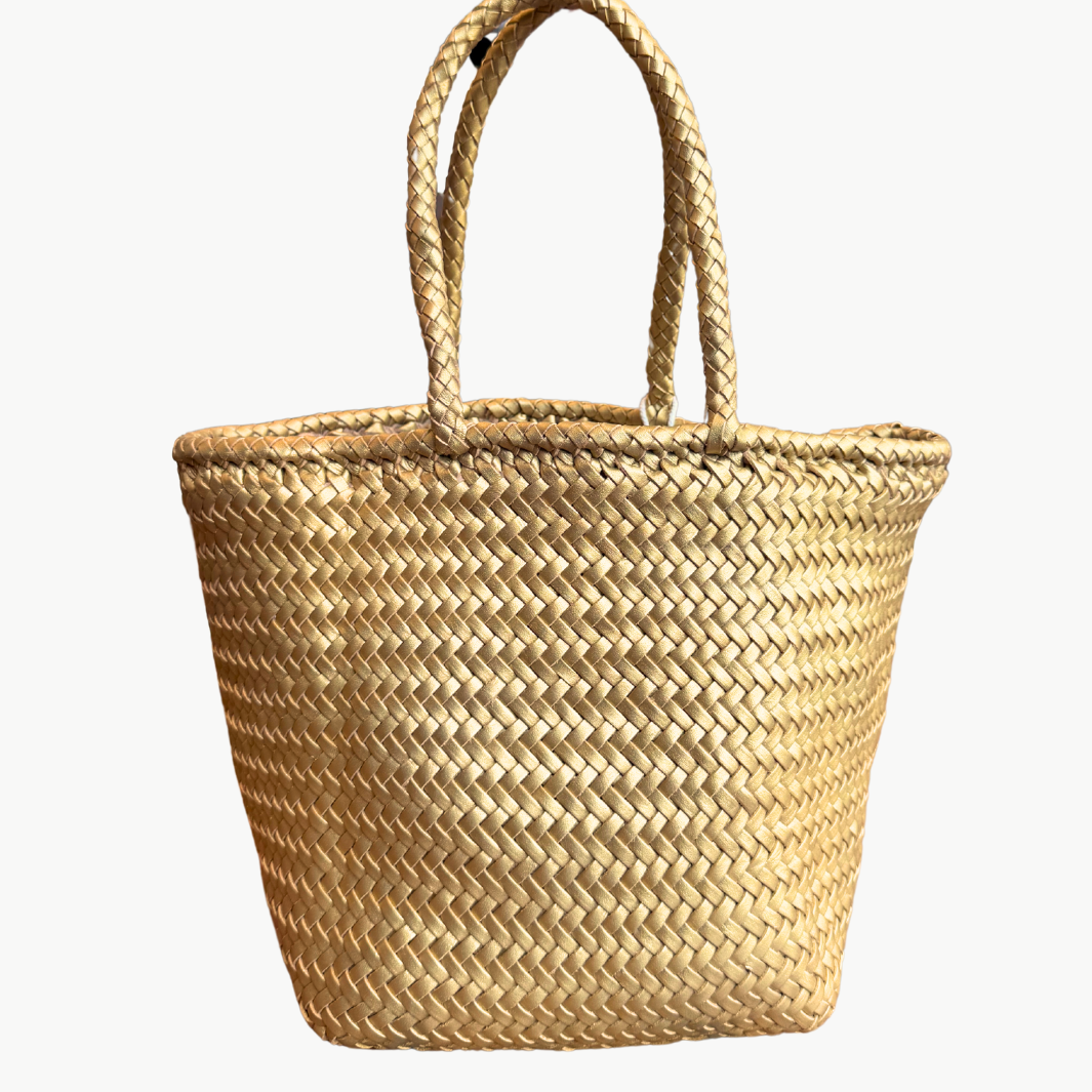 Dragon Diffusion GRACE BASKET SMALL IN GOLD at Romi Boutique