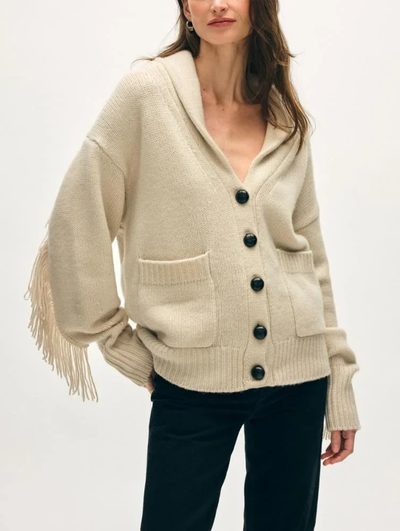 CASHMERE BLEND LUXE FRINGE COATIGAN IN IVORY - Romi Boutique