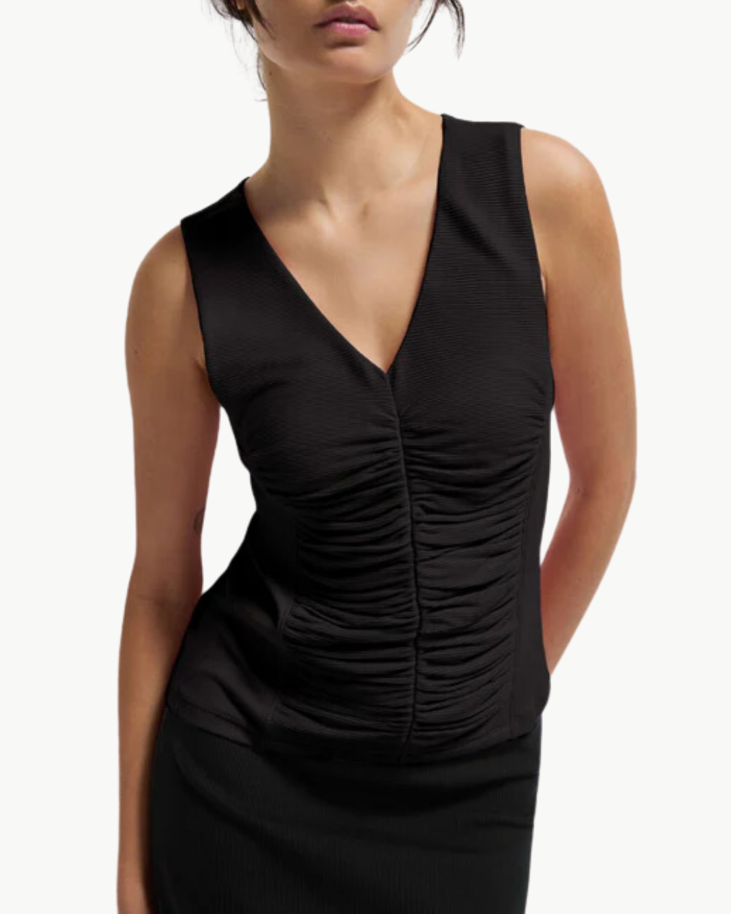 Nation TARA V-NECK TANK IN JET BLACK at Romi Boutique