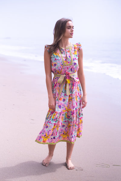 LOLA MIDI DRESS IN SUNSHINE PRINT