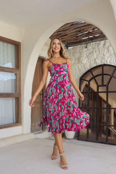 DONNA DRESS IN FLORAL RASPBERRY - Romi Boutique