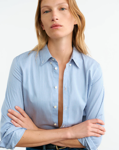 DYLLAN SHRUNKEN SHIRT IN IVORY/BLUE STRIPES