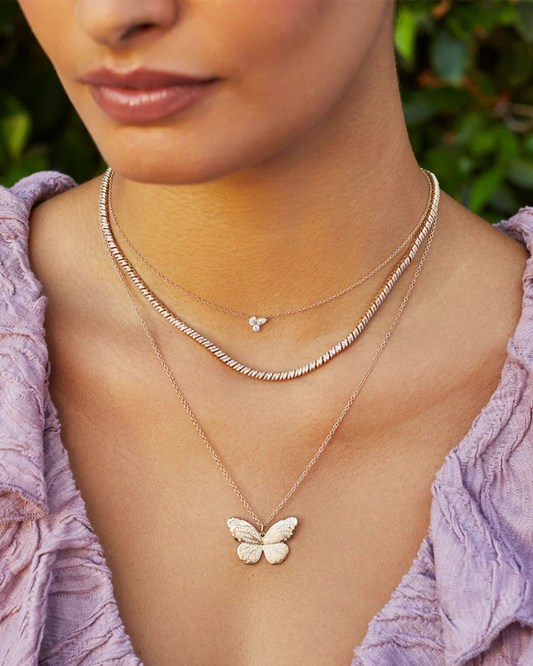 EF Collection Triple Diamond Cluster Necklace at Romi Boutique