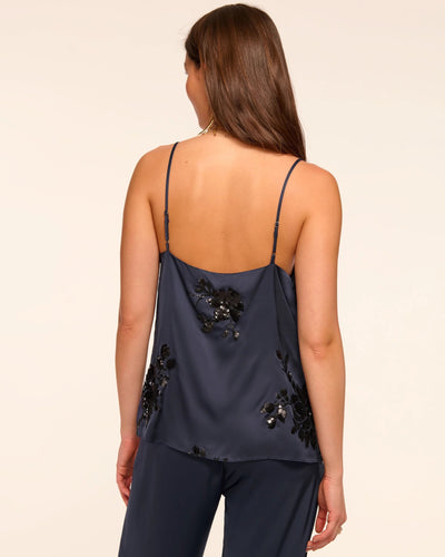SANDRA V-NECK EMBELLISHED TANK TOP IN NAVY