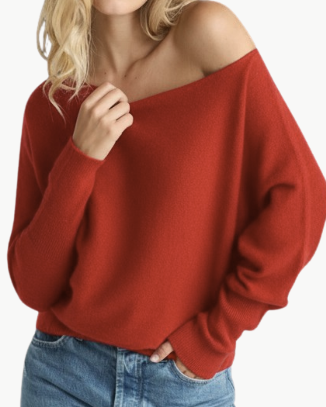 MIMI OFF-THE-SHOULDER SWEATER IN MAPLE RED - Romi Boutique