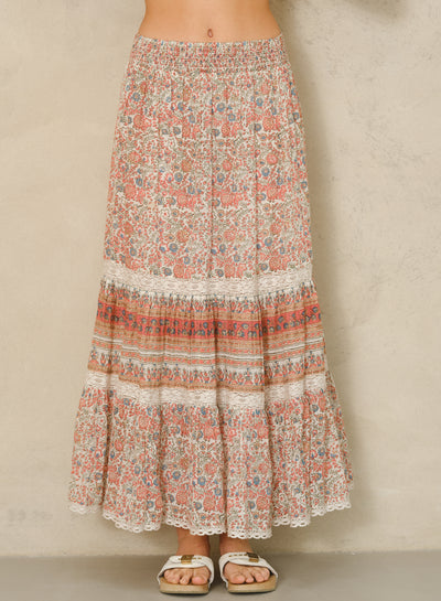 CASS PRINT MAXI SKIRT IN CORAL