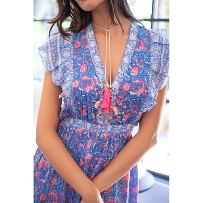 PHOEBE MIDI DRESS IN BLUE PINK PRINT
