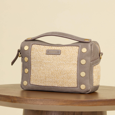 EVAN CROSSBODY SMALL IN PEWTER RAFFIA/BRUSHED GOLD