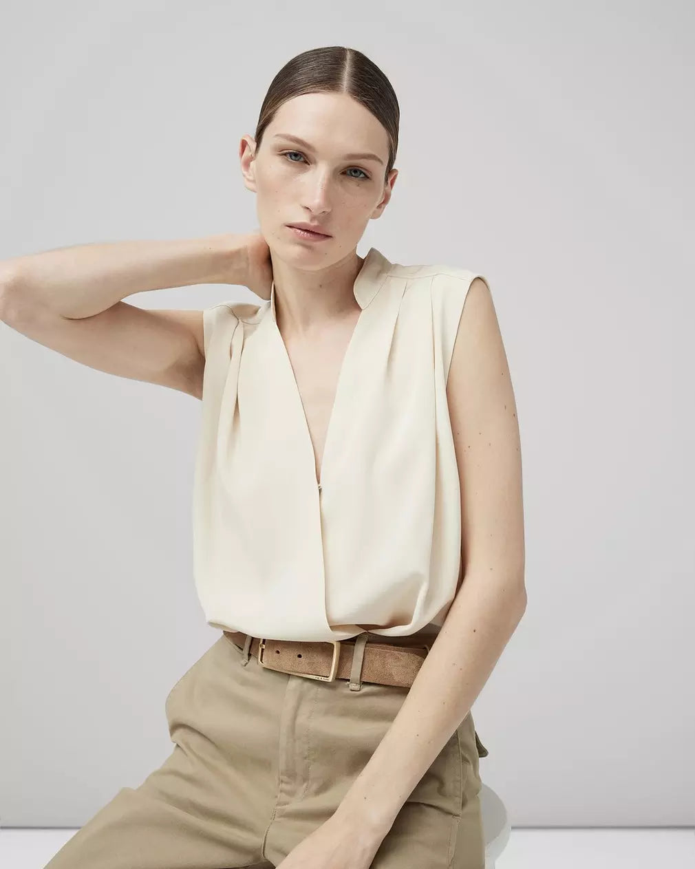 MEREDITH SATIN BLOUSE IN IVORY - Romi Boutique