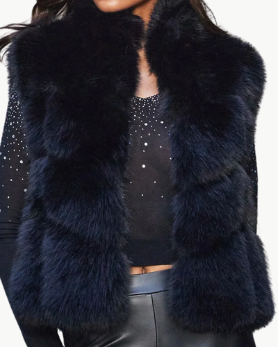 ROSARIO FAUX FUR VEST IN BLACK