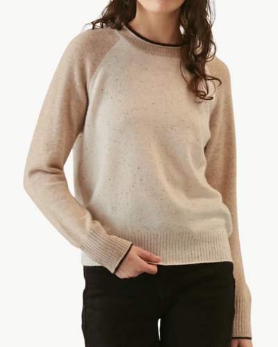 PROCTOR CASHMERE BASEBALL PULLOVER IN COCONUT/OATMEAL/ESPRESSO