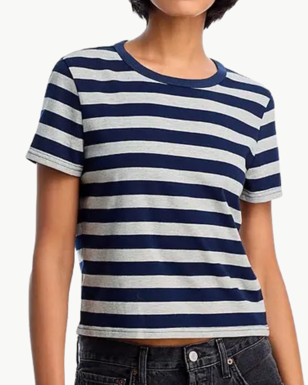 STRIPED BABY TEE IN LIGHT HEATHER GREY/NAVY WIDE STRIPE