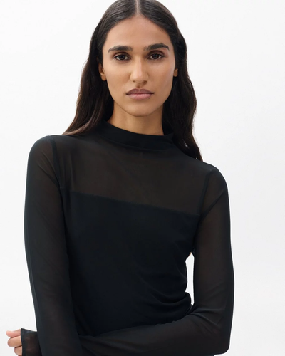 LUCA MIXED-MEDIA MOCKNECK IN BLACK