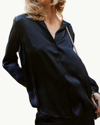 SOPHIE BLOUSE IN NAVY PINSTRIPE