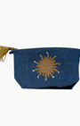 Olivia Dar SMALL SUN MAKE UP BAG IN BLUE LINEN at Romi Boutique