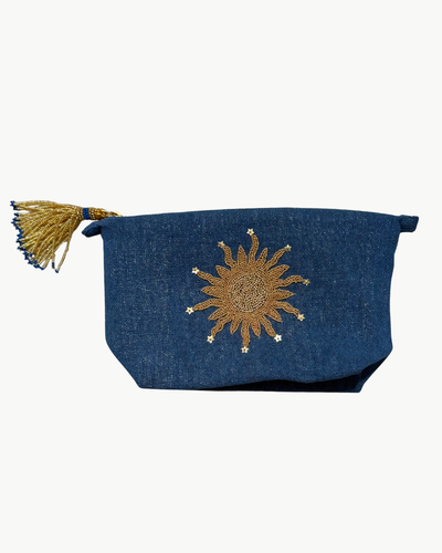 SMALL SUN MAKE UP BAG IN BLUE LINEN