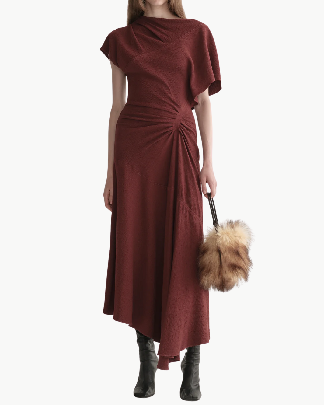 DENA CREPE MIDI DRESS IN BLACK CHERRY