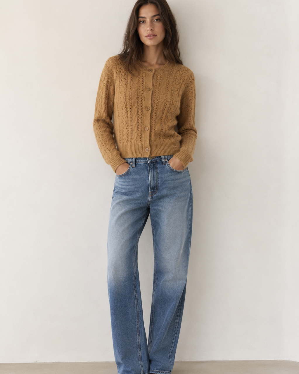 Autumn Cashmere Pointelle Crew Neck Cardigan at Romi Boutique