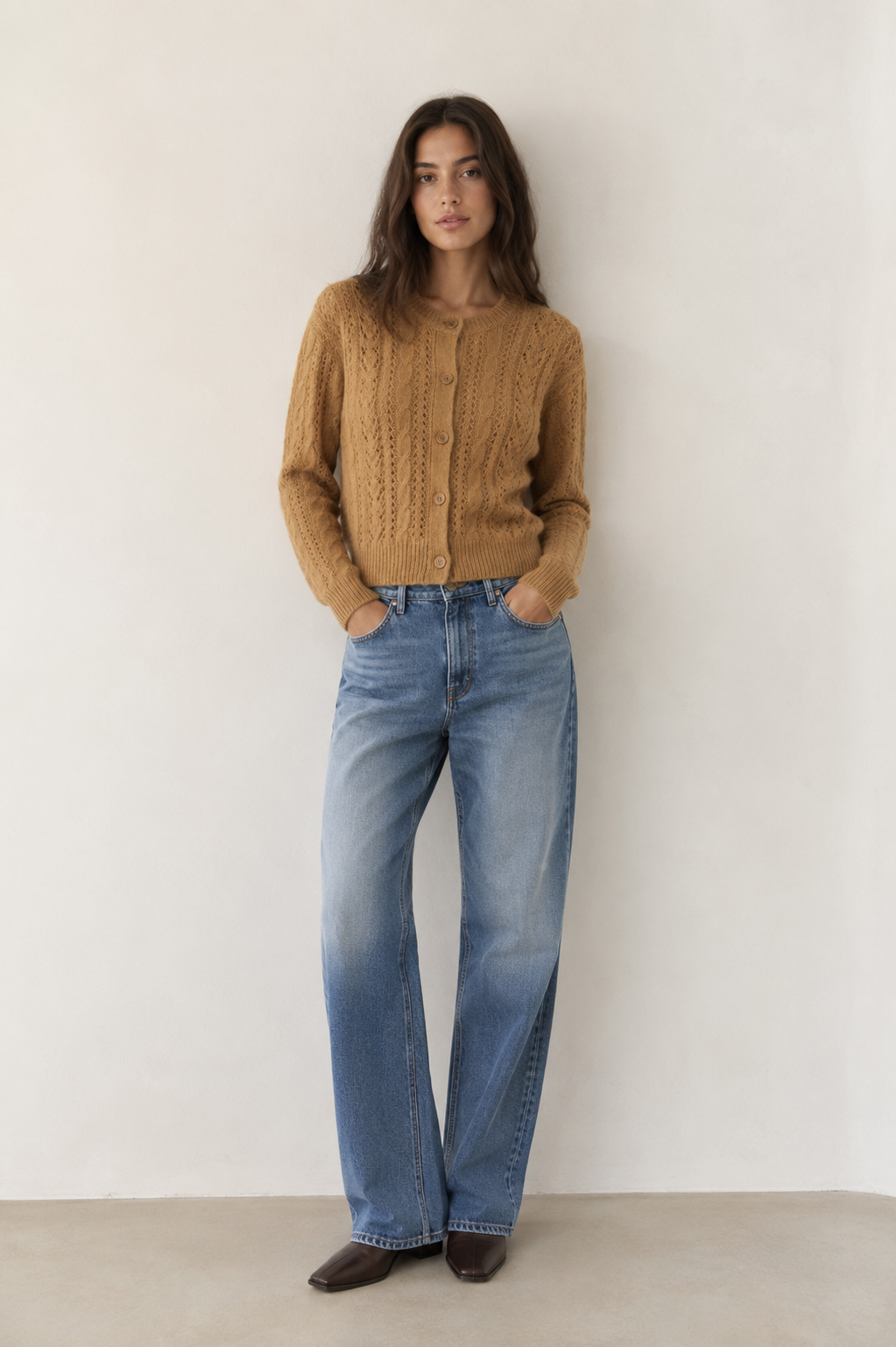 Pointelle Crew Neck Cardigan