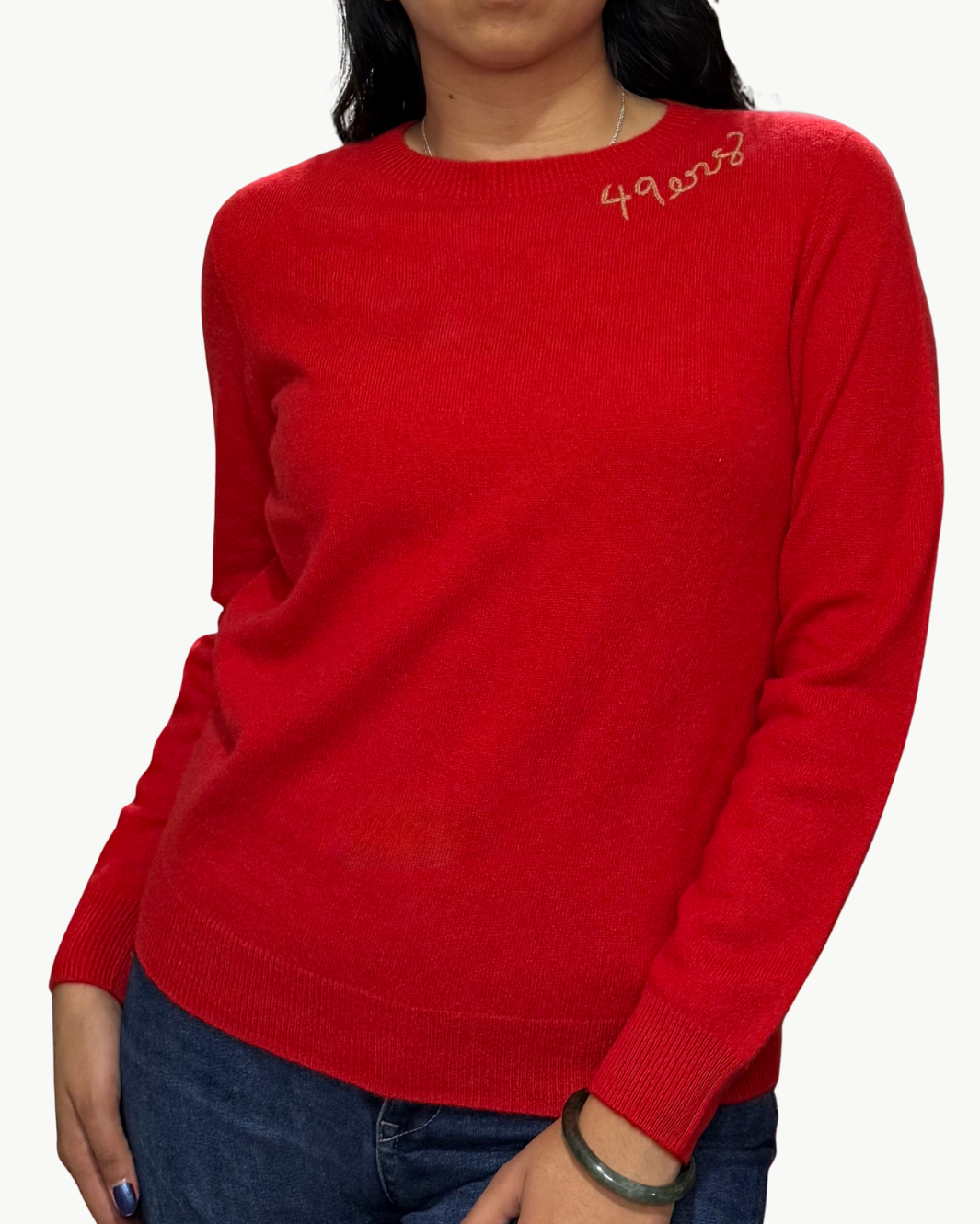 49ERS CASHMERE CREW IN RED/GOLD