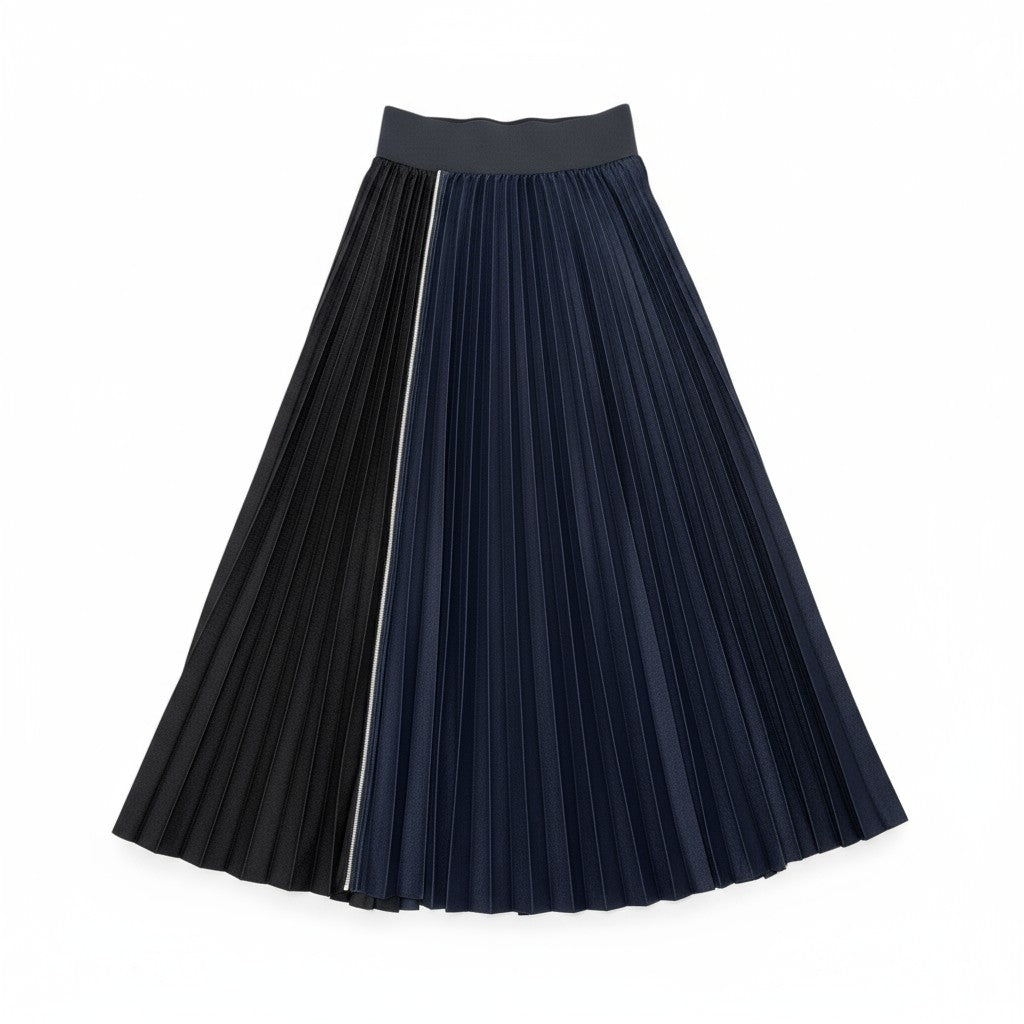 HALF AND HALF DENIM SKIRT IN INDIGO/BLACK
