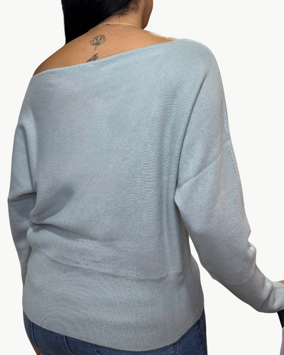 MIMI OFF-THE-SHOULDER SWEATER IN PALE BLUE
