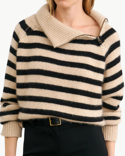 RAELYN STRIPE SWEATER IN PARCHMENT/BLACK STRIPE