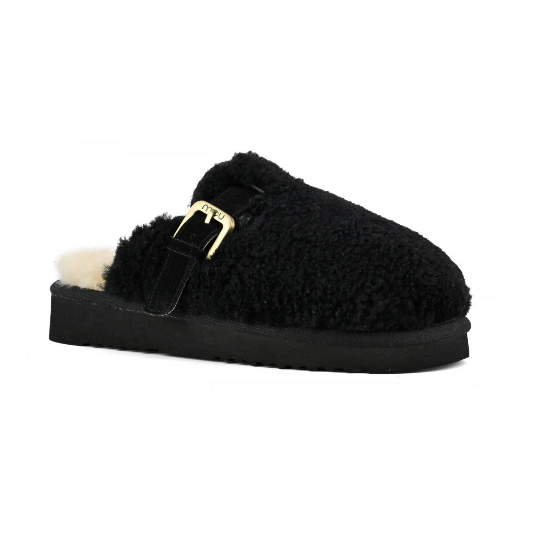 CURLY SHEEPSKIN ESKIMO SLIPPER IN BLACK