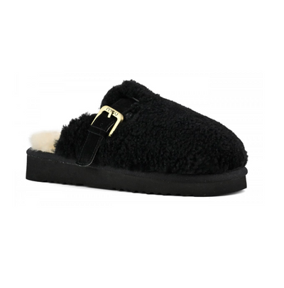 CURLY SHEEPSKIN ESKIMO SLIPPER IN BLACK