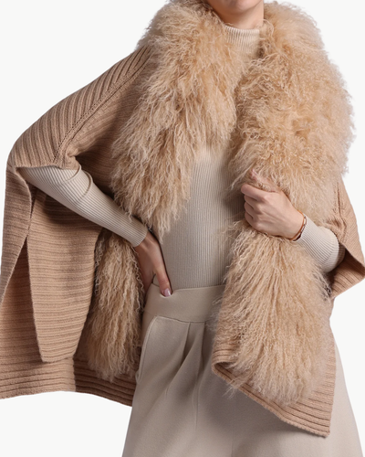 MONGOLIAN FUR CAPE IN CAMEL