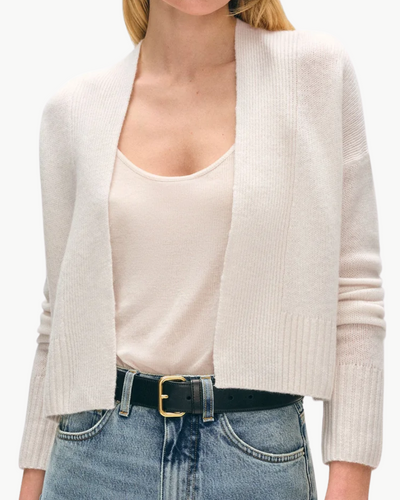 CASHMERE FEATHERWEIGHT OPEN CARDIGAN IN SOFT WHITE - Romi Boutique