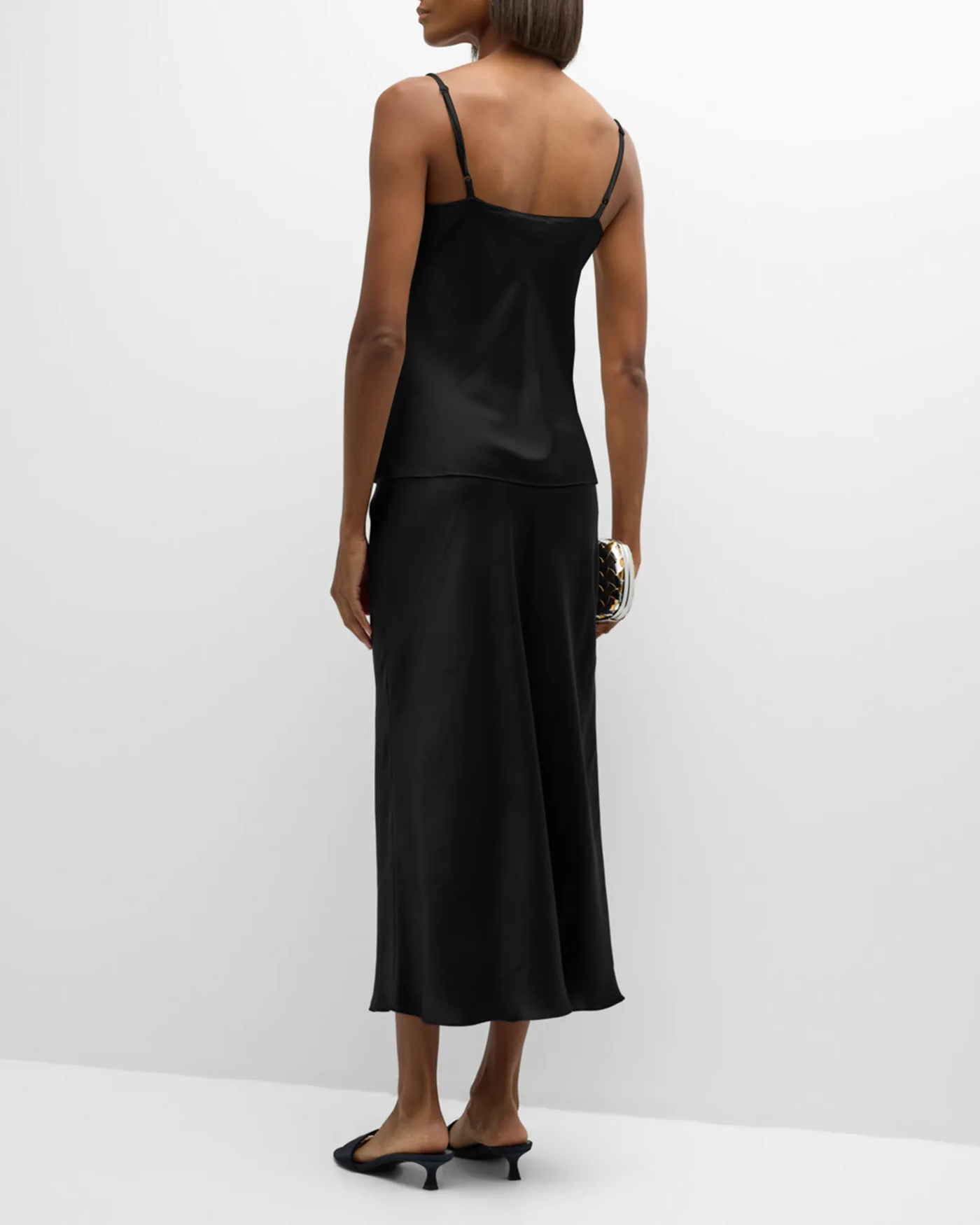 GLORIA V-NECK BIAS CUT SILK CAMI IN BLACK