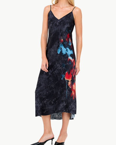 GO SLIP DRESS PRINTED IN BLACKOUT FLORAL PLACE