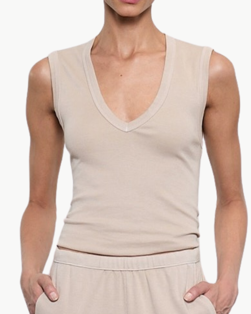 Enza Costa SUPIMA COTTON SLEEVELESS V at Romi Boutique