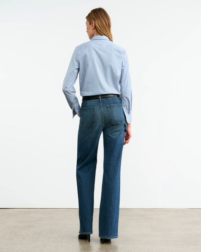 DYLLAN SHRUNKEN SHIRT IN IVORY/BLUE STRIPES