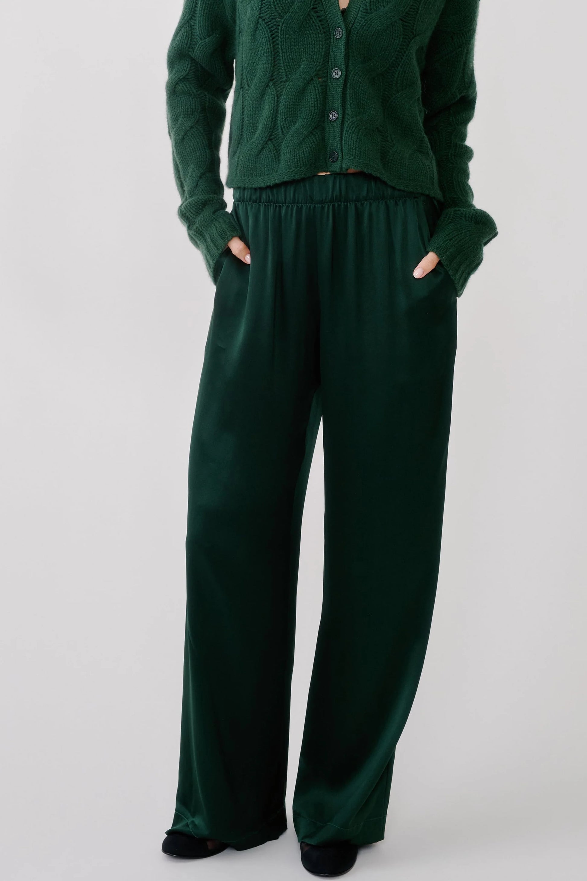 Brynn High Rise Pull On Wide Leg Silk Pant
