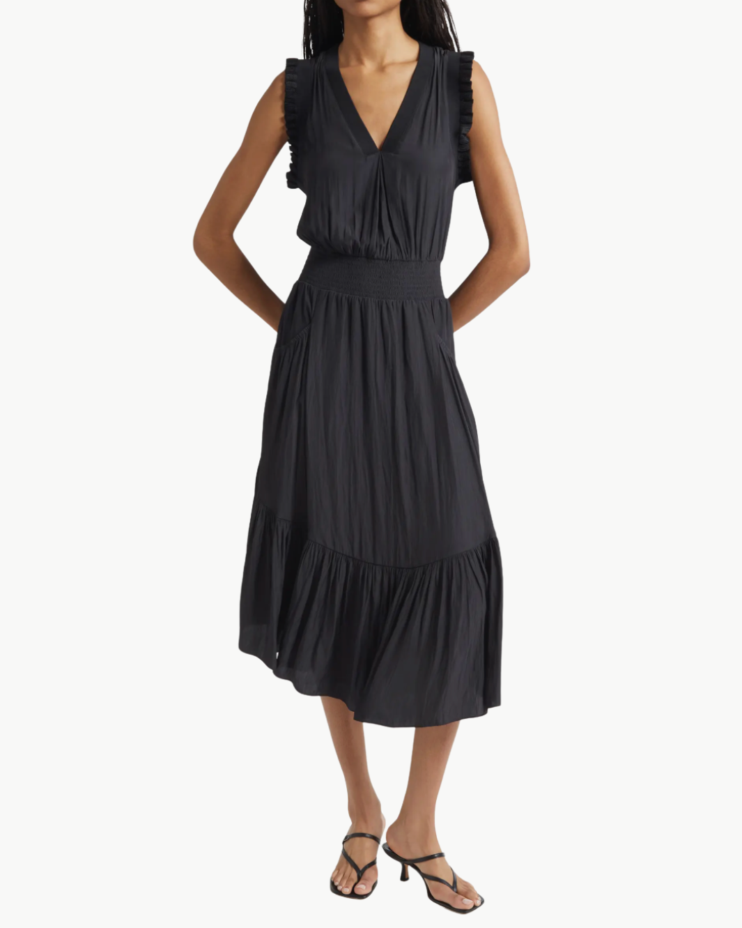 COCO SMOCKED SLEEVELESS DRESS IN BLACK - Romi Boutique