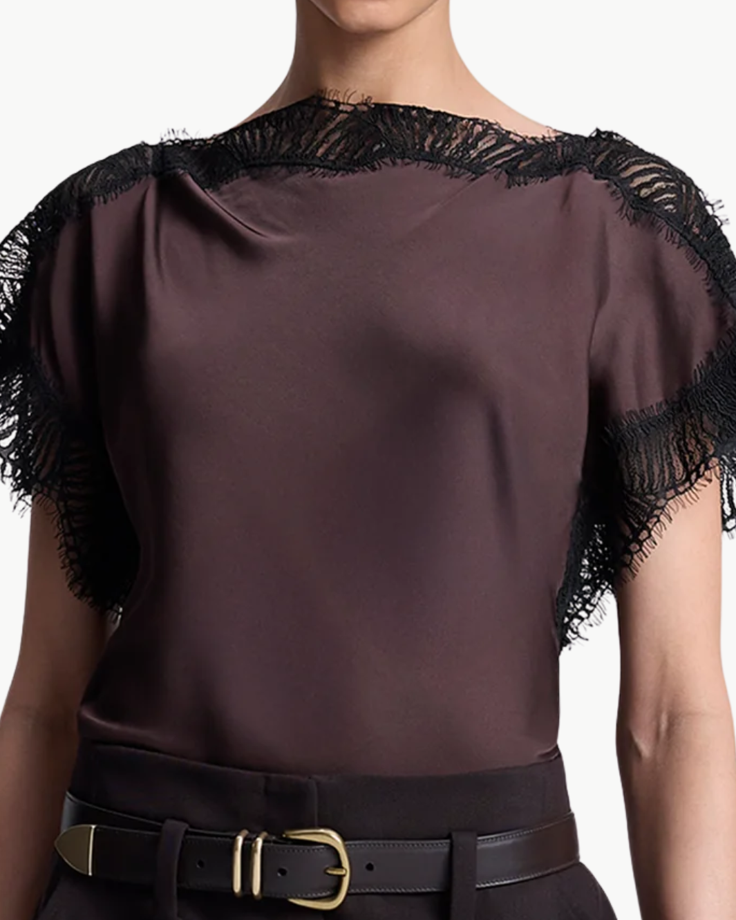 LUNA SATIN TOP IN COCOA/BLACK - Romi Boutique