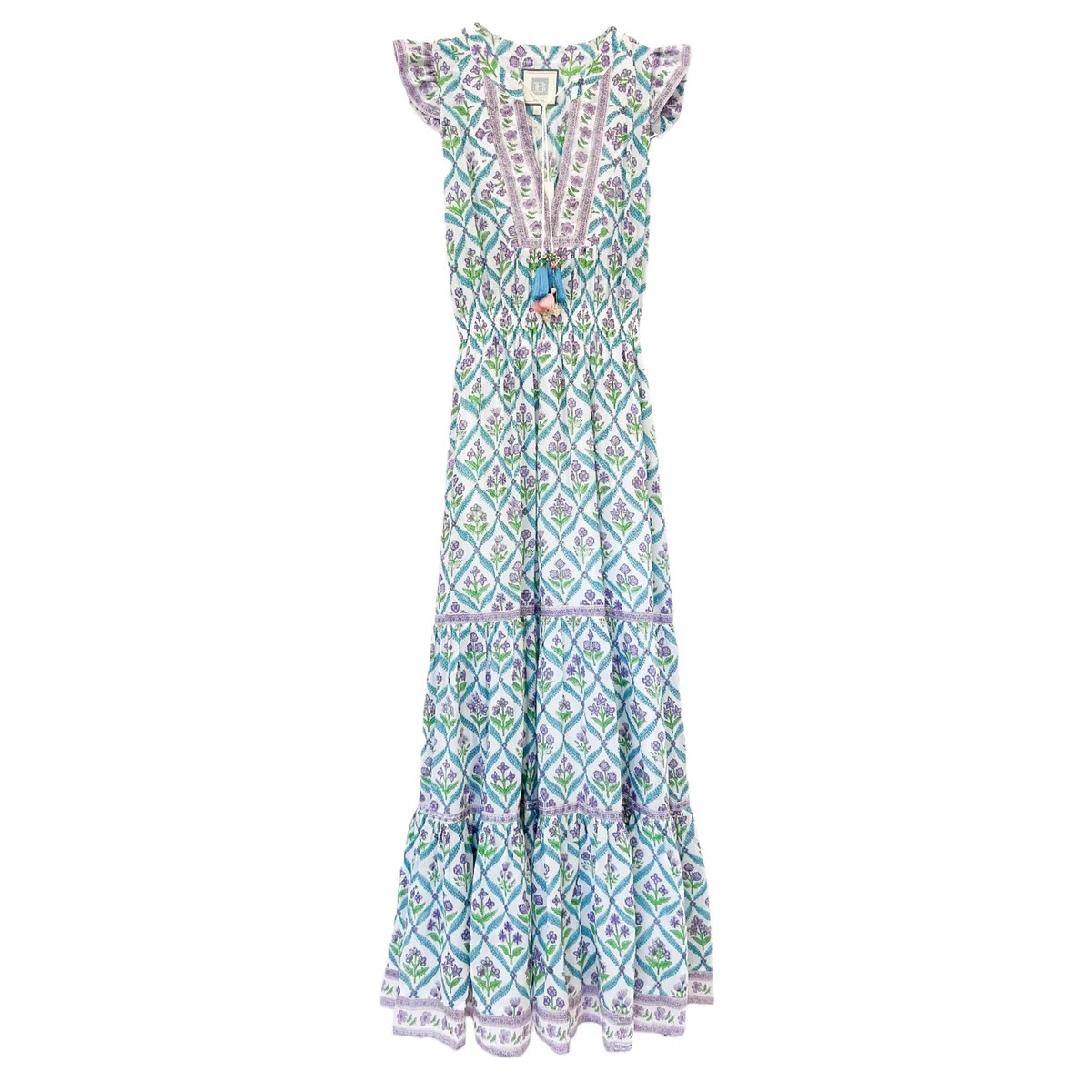 LOLA MAXI DRESS IN TURQUOISE PURPLE DIAMOND