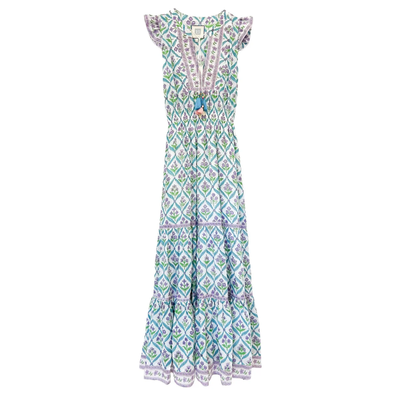 LOLA MAXI DRESS IN TURQUOISE PURPLE DIAMOND