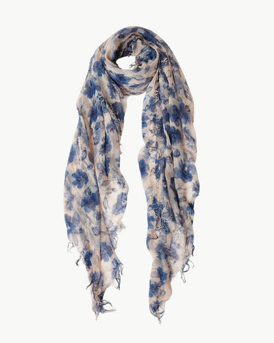 FRENCH FLORAL CASHMERE AND SILK SCARF IN JET STREAM