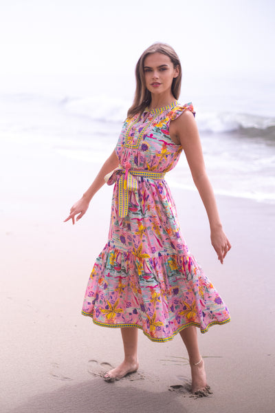 LOLA MIDI DRESS IN SUNSHINE PRINT