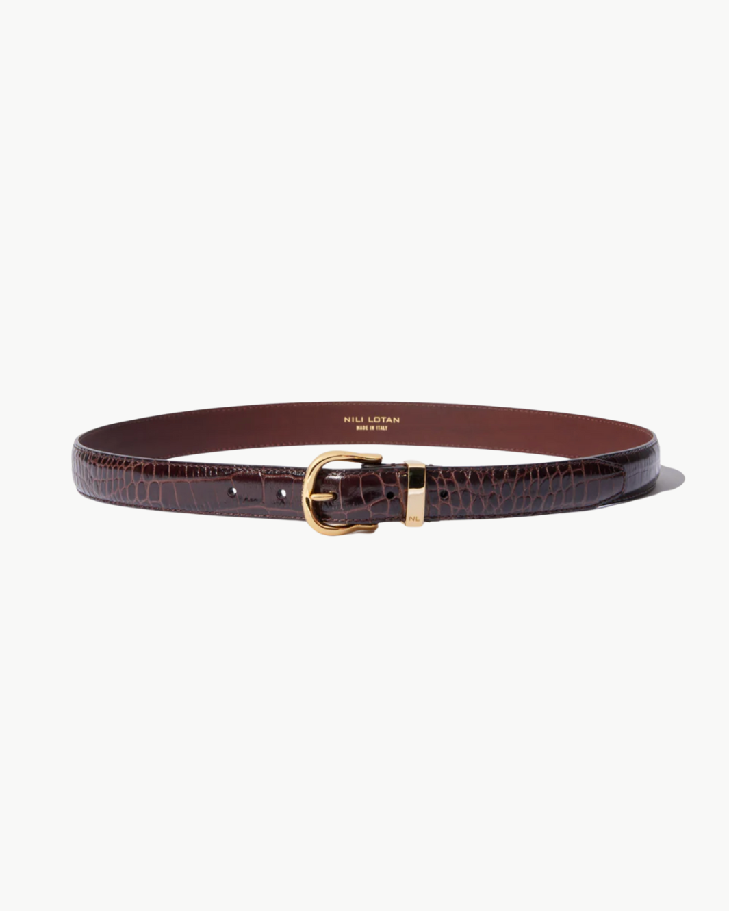 LOUISE BELT IN DARK BROWN CROC W/ BRASS BUCKLE