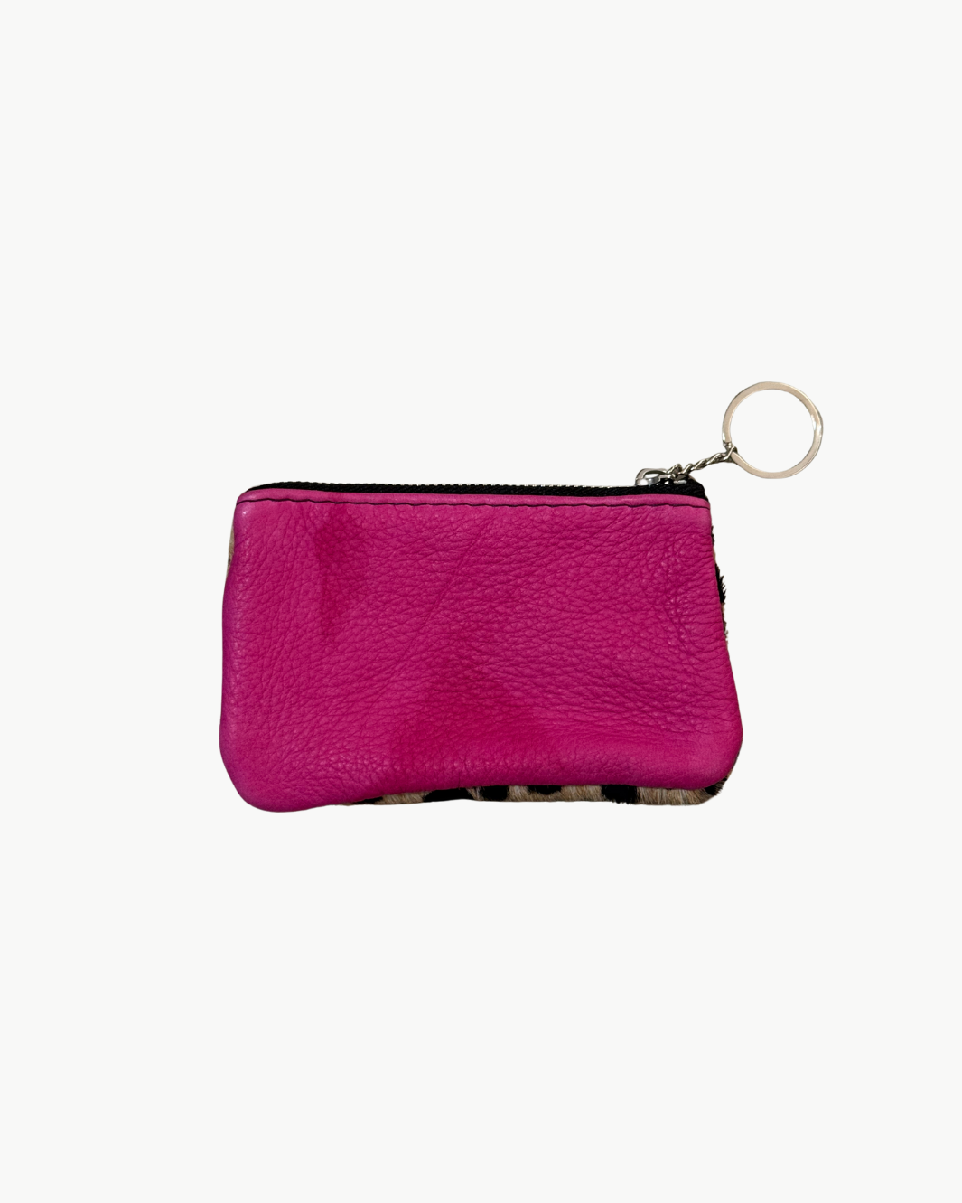 CHEETAH HAIR ON HIDE KEYCHAIN IN HOT PINK LEATHER