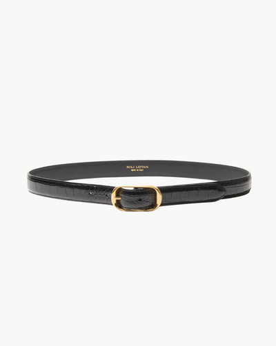 REINE EMBOSSED CROC BELT IN BLACK