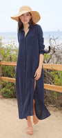 BOYFRIEND MAXI DRESS GAUZE IN NAVY - Romi Boutique